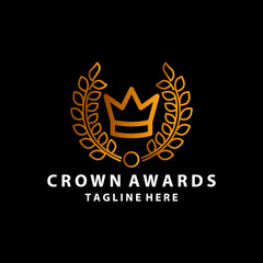 Obraz premium The Best award label. Golden laurel wreath with crown symbol