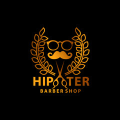 Barber shop logo design with golden gradient color