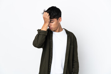 Young man over isolated white background with headache