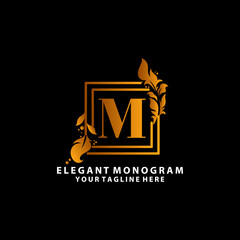 Elegant M Luxury Logo Icon, Vintage Negative Space Gold M Letter Logo Design. Perfect for fashion, Jewelry, Beauty Salon, Cosmetics, Spa, Wedding Logo, Letter Stamp, Hotel and Restaurant Logo.