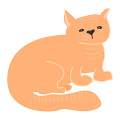 Ginger cat lies. HOME PET. Vector illustration. Isolated on white.
