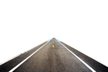 Abstract black asphalt winding Road transport going to the distance with yellow line drawing separated two way of forward and backward, isolated on white background. This has clipping path...