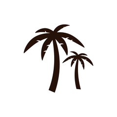 Obraz premium Two palms icon. Black coconut tree silhouette, isolated on white background. Vector illustration.