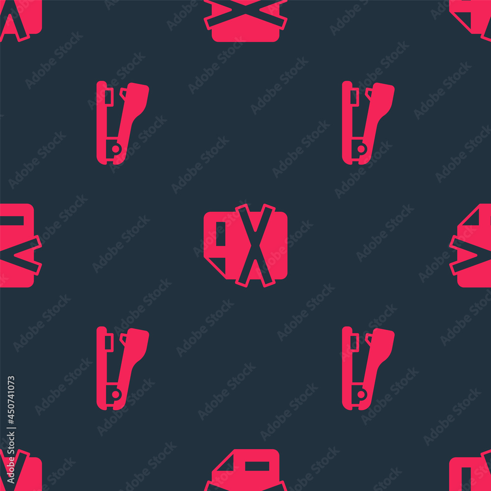 Poster set stapler and delete file document on seamless pattern. vector