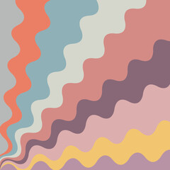 Abstract illustration of colorful diagonal waves in pink, blue, yellow, turquoise, grey, orange and purple colors