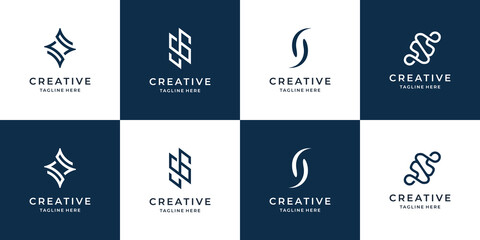 set of letter s logo black and white design template.icons for business of luxury,elegant,abstract. Premium Vector