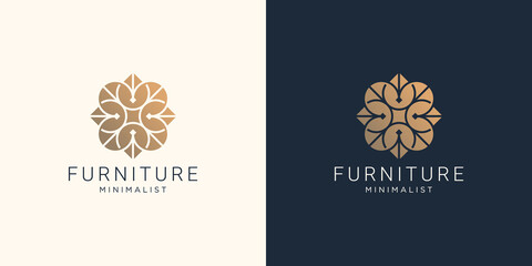 creative furniture logo design with abstract line shape.inspiration for interior,furniture template.