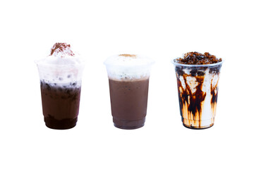 Collection of iced drinks isolated on white background,Summer drinks asia style