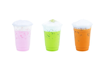 Collection of iced drinks isolated on white background,Summer drinks asia style