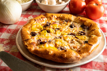 pizza with olives and pepperoncini 