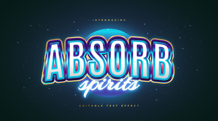 Colorful Retro Text Style with Glowing Blue Neon Effect. Editable Text Style Effect