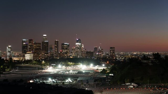 Los Angeles Covid Vaccination Site Sunset to Night Holygrail Skyline from Elysian Park Time Lapse California USA