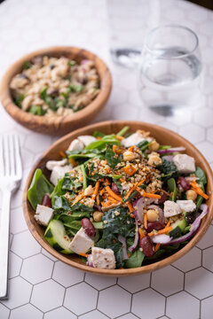 Healty Salad With Chicken And Quinoa, Red Bean, Chickpeas