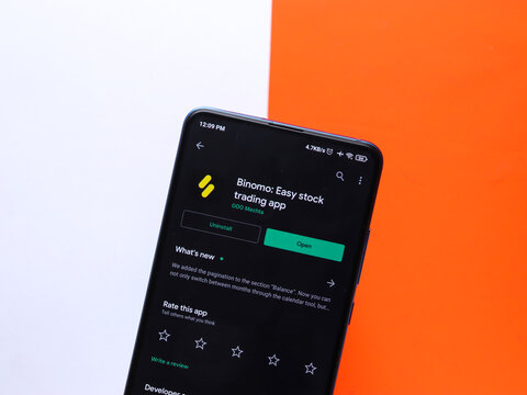 Assam, india - July 28, 2020 : Binomo a easy online stock trading app.