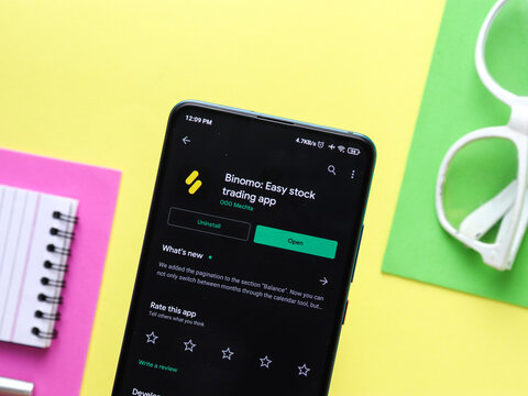 Assam, india - July 28, 2020 : Binomo a easy online stock trading app.