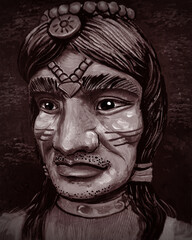   painting Oil color Red Indian , Native American background    , black and white , monochrome    