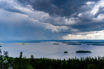 bad weather moving in over Pielina Lake in Koli National Park in Finland