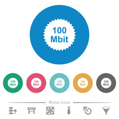 100 mbit guarantee sticker flat round icons