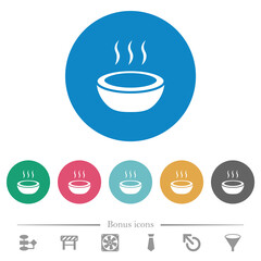 Steaming bowl flat round icons