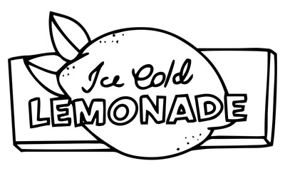 Illustration sign board of lemonade. doodle vector illustration isolated. ice cold lemonsde poster hand draw