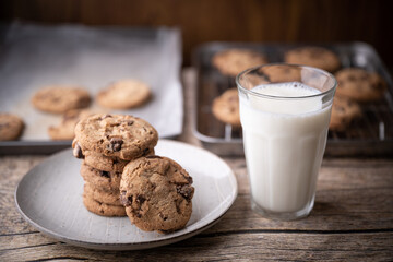 traditional chocolate chip cookie with milk