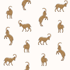 Cartoon ibex - seamless trendy pattern with illustration of ibex. Contour vector illustration for prints, clothing, packaging and postcards.