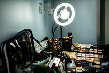 Makeup room. Decorative cosmetics and tools.