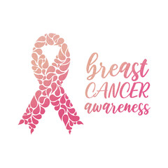 Breast cancer pink ribbon awareness with rose gold glitter illustration