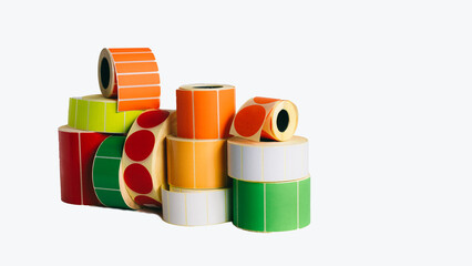 Colored self-adhesive labels in various shapes for direct thermal or thermal transfer printing.