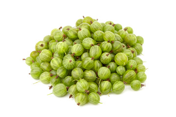 Gooseberry isolated on white background. Heap of green berries. Fresh ripe gooseberry