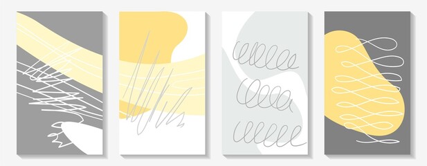 Set of vector design banners of modern sales. Dynamic rectangular covers. Sweeping strokes. Scribble. Gray, yellow background. Advertising banner template. Eps 10.