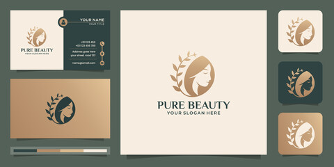 Hair pure beauty logo and business card design for salon, makeover, hair style, haircut, skin care.