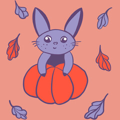 halloween, halloween costume, halloween party, bunny, fennec, in a costume, with a pumpkin, and heart leaves, costumes for kids, print for kids, print for textiles, print on wallpaper, print on childr