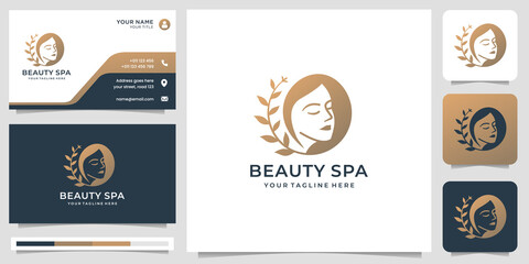 beauty spa woman logo inspiration. feminine salon logo, beautiful face with leaf stylized, woman logo