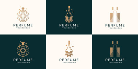 collection luxury perfume bottle logo template. logo for cosmetic, beauty, salon, product, skin care.