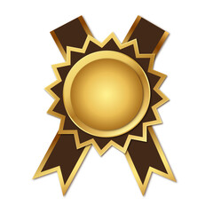 Vector award badge with ribbon. Gold medal with ribbon