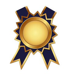 Vector award badge with ribbon. Gold medal with ribbon