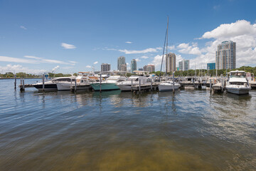 Downtown St. Petersburg skyline behind Vinoy Yacht Club, August 2021