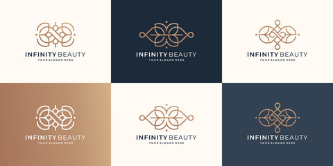 collection of minimalist infinity beauty logo. luxury line art beauty style, feminine salon logo.