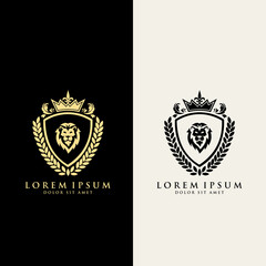Lion with crown. lion head logo template vector. suitable for company logo, print, digital, icon, apps, and other marketing material purpose. lion head logo set