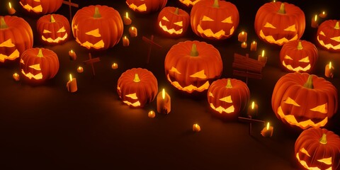 halloween background Devil's Pumpkin and Candlelight 3D illustration
