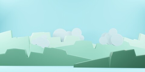mountains  sky and clouds the sun in the sky paper cut style 3D illustration (1)