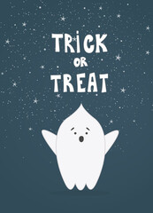 Cute little ghost . Cartoon character for your design funny Halloween greeting card.
