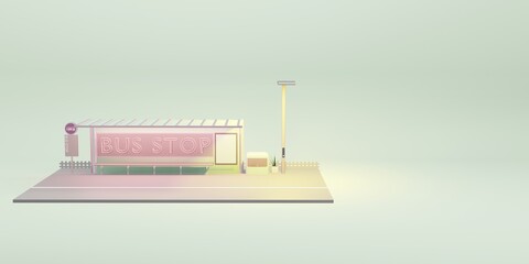 bus stop cartoon city public transport 3D illustration