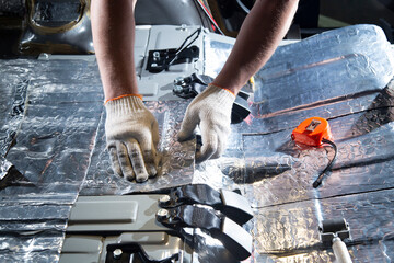 Sound insulation of the car. Installation of sound insulation material on the car.