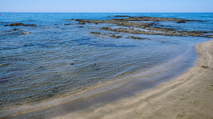 Seascape with sandy beach. Coastline Paphos Cyprus