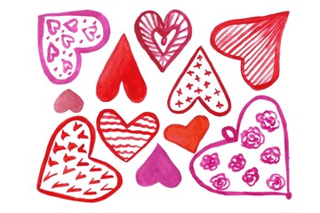 Heart, heart, decorative illustration of objects with drawings of red and pink on a white background for creativity and printing