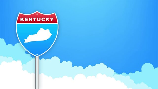 Kentucky map on road sign. Welcome to State of Louisiana. Motion graphics.