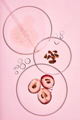 Organic bio cosmetic with grapes seeds oil and herbal ingredients. Top view