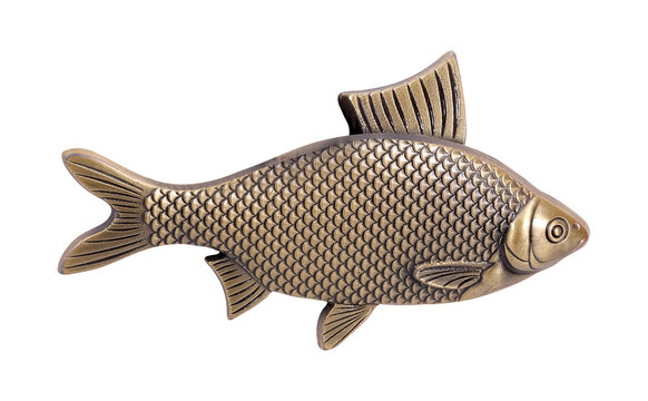 Metal golden  fish isolated on white background. Design element with clipping path